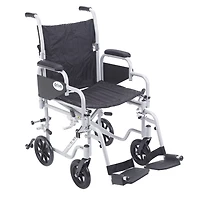Drive Medical Silver 18-inch Poly Fly Light Weight Transport Chair Wheelchair with Swing Away Footrests