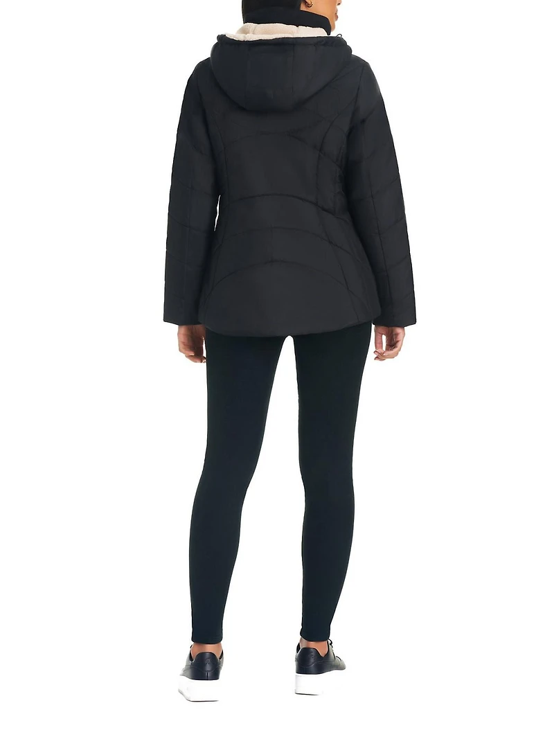 Détails Blouson zippé sur le devant avec capuche en faux sherpa pour femmes
