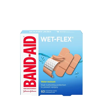 Pansements adhésifs BAND-AID® AQUAFLEX® résistants à l'eau, Emballage écono de 60 pansements assortis (petits, réguliers et grands)