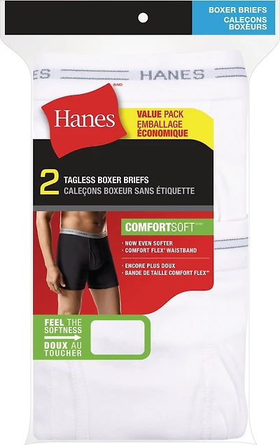 Hanes Lot de 2 boxers sans étiquette pour hommes avec ceinture Comfort Flex