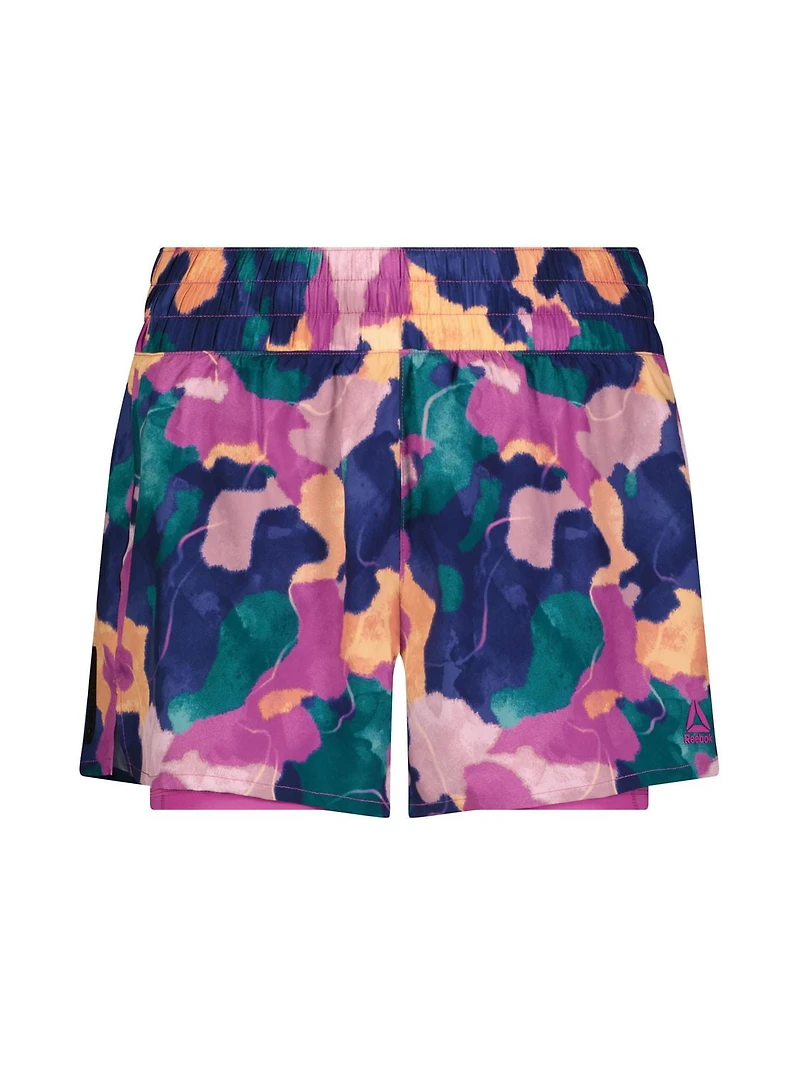 Short imprimé haute performance 2 en 1 « Reflex » pour femme de Reebok, avec compression Tailles XS-2XL