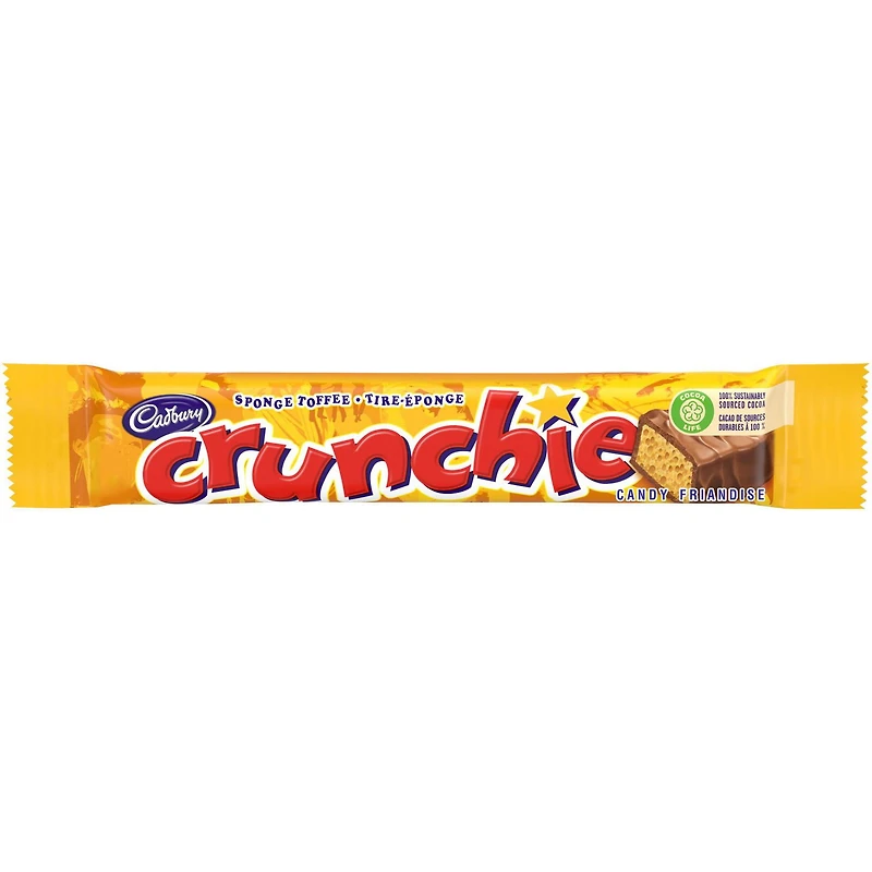 Cadbury Crunchie Chocolatey Candy Bar, Prepared in Canada