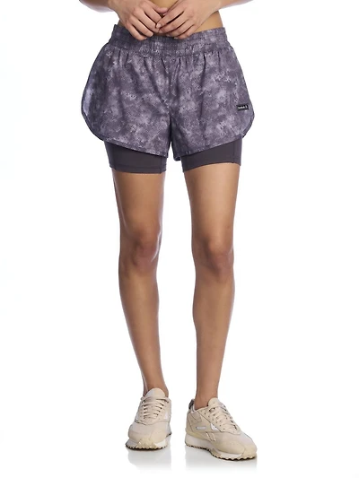 Reebok Women’s ‘Sprinter’ 2-in-1 High Performance Printed Shorts with Compression