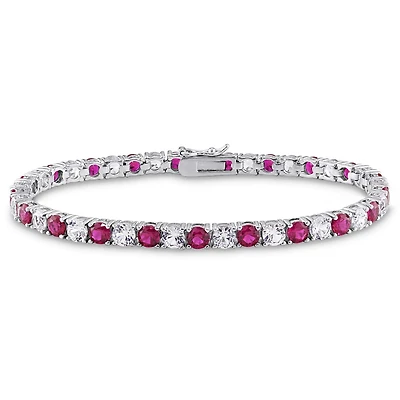 Bracelet tennis Tangelo avec rubis synthétiques et saphirs blancs synthétiques 14-1/2 CT PBT en argent sterling, 7.25 po