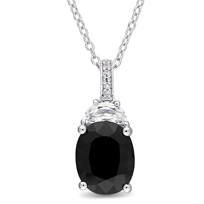 Asteria 4 Carat T.G.W Black Sapphire And Created White Sapphire Diamond Accent Sterling Silver Pendant, 18"