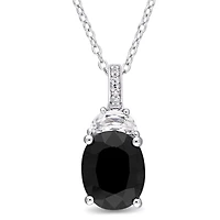 Asteria 4 Carat T.G.W Black Sapphire And Created White Sapphire Diamond Accent Sterling Silver Pendant, 18"