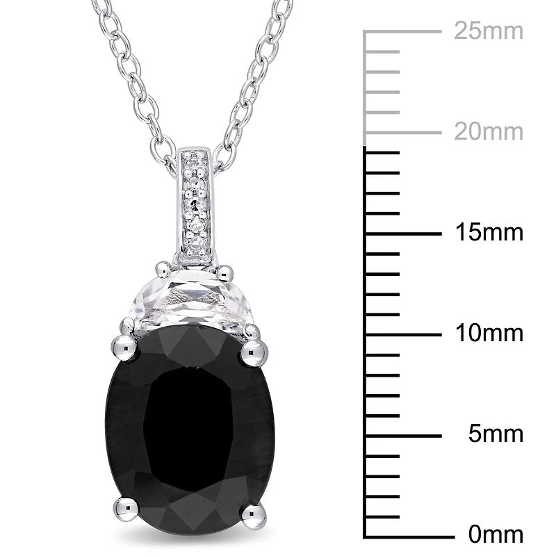 Asteria 4 Carat T.G.W Black Sapphire And Created White Sapphire Diamond Accent Sterling Silver Pendant, 18"