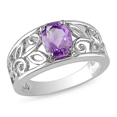 Tangelo 1 Carat T.G.W. Amethyst Sterling Silver Floral Ring