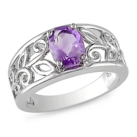 Tangelo 1 Carat T.G.W. Amethyst Sterling Silver Floral Ring