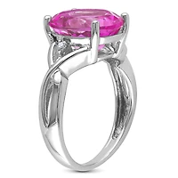Bague cocktail Tangelo avec saphir rose synthétique de coupe ovale 7-1/2 CT PBT et accents de diamants en argent sterling