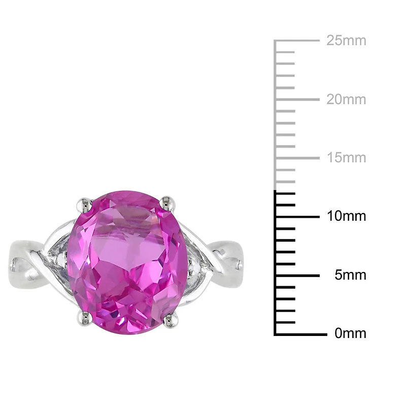 Bague cocktail Tangelo avec saphir rose synthétique de coupe ovale 7-1/2 CT PBT et accents de diamants en argent sterling