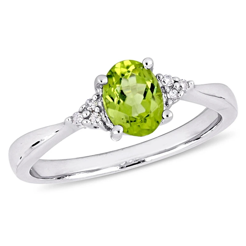 Bague de coupe cocktail Tangelo avec péridot 4/5 CT PBT et accents de diamants en argent sterling