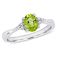 Bague de coupe cocktail Tangelo avec péridot 4/5 CT PBT et accents de diamants en argent sterling