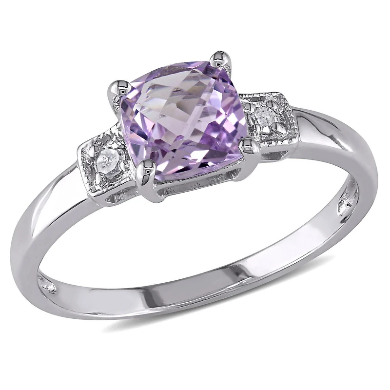 Bague à trois pierres Tangelo avec améthyste 4/5 CT PBT et accents de diamants en argent sterling
