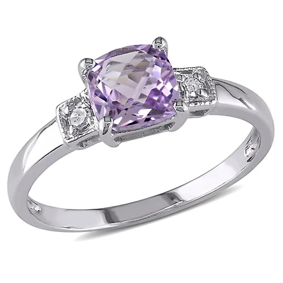 Bague à trois pierres Tangelo avec améthyste 4/5 CT PBT et accents de diamants en argent sterling