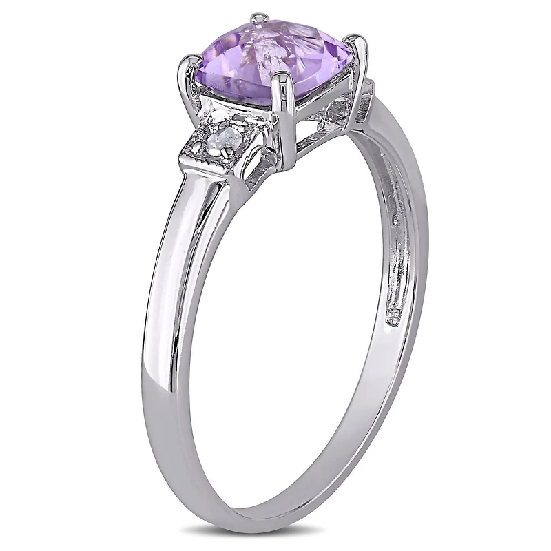 Bague à trois pierres Tangelo avec améthyste 4/5 CT PBT et accents de diamants en argent sterling