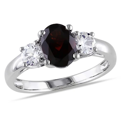 Tangelo 2 Carat T.G.W. Oval-Cut Garnet and Created White Sapphire Sterling Silver Three-Stone Ring