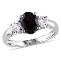 Tangelo 2 Carat T.G.W. Oval-Cut Garnet and Created White Sapphire Sterling Silver Three-Stone Ring