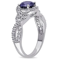 Bague auréole Tangelo avec saphir bleu et blancs synthétiques 2-1/10 CT PBT en argent sterling