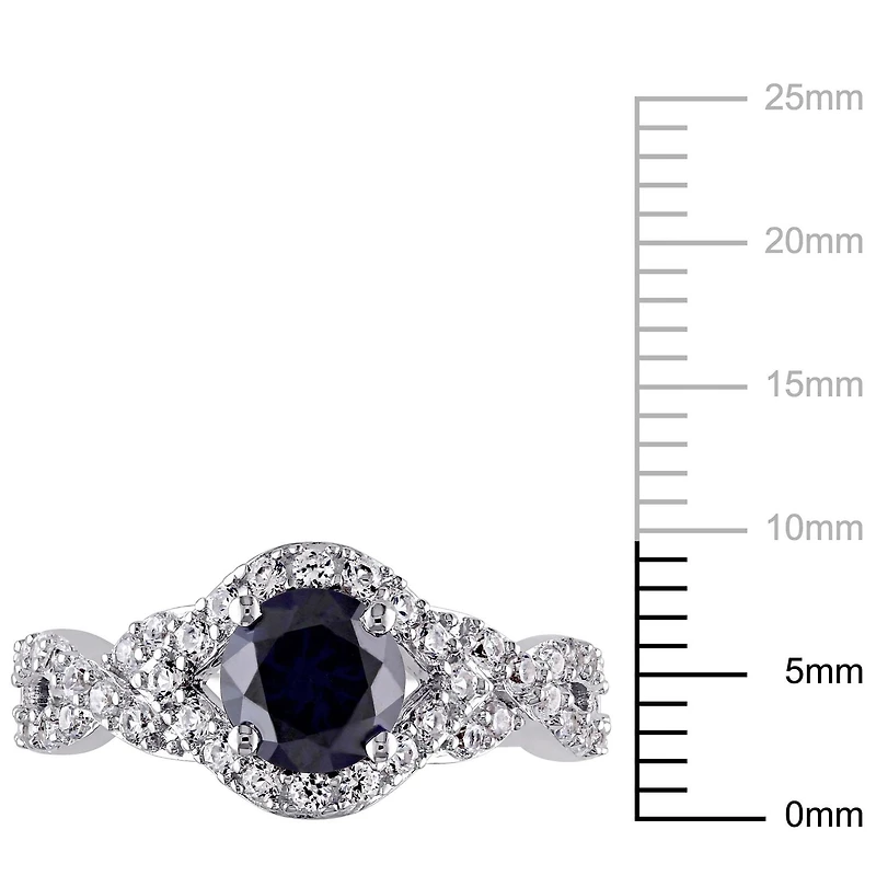 Bague auréole Tangelo avec saphir bleu et blancs synthétiques 2-1/10 CT PBT en argent sterling