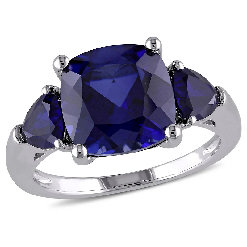 Tangelo 7-1/10 Carat T.G.W. Created Blue Sapphire Sterling Silver Three-Stone Ring
