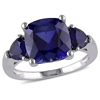 Tangelo 7-1/10 Carat T.G.W. Created Blue Sapphire Sterling Silver Three-Stone Ring