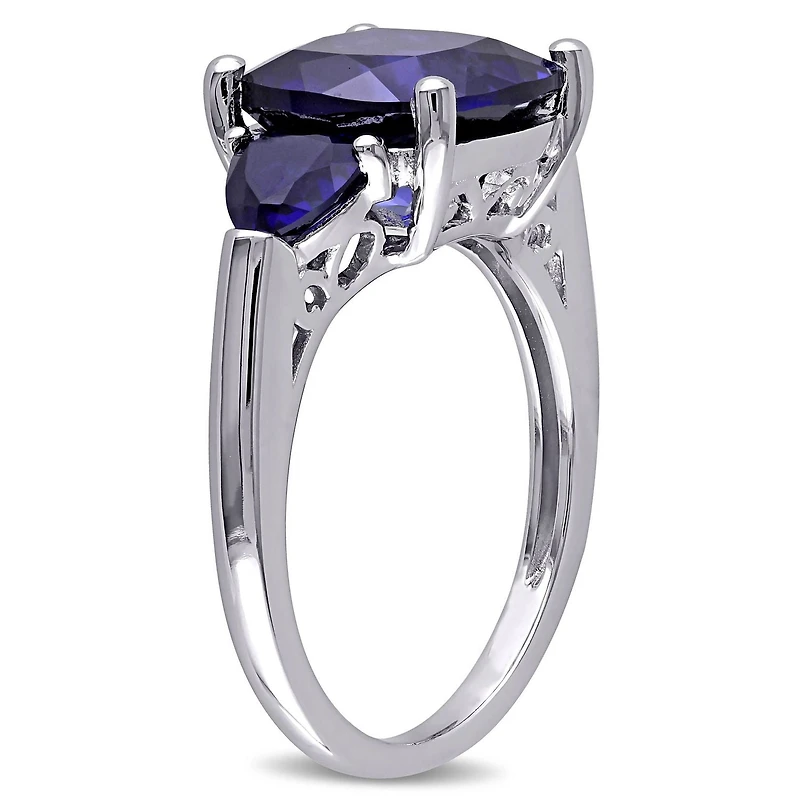 Tangelo 7-1/10 Carat T.G.W. Created Blue Sapphire Sterling Silver Three-Stone Ring