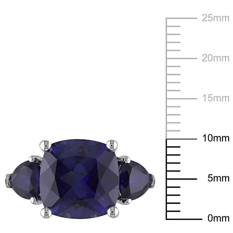 Tangelo 7-1/10 Carat T.G.W. Created Blue Sapphire Sterling Silver Three-Stone Ring
