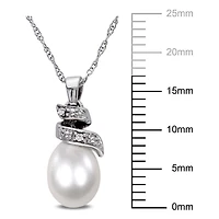 Miabella 6.5-7mm Cultured Freshwater Pearl and Diamond-Accent 10 K White Gold Swirl Pendant, 17"