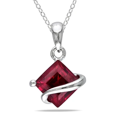 Tangelo 1-1/2 Carat T.G.W. Created Ruby Sterling Silver Solitaire Pendant, 18"