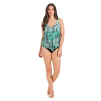 Krista Women's V Neck Mesh Tiered Ruffle Tankini Swim Top