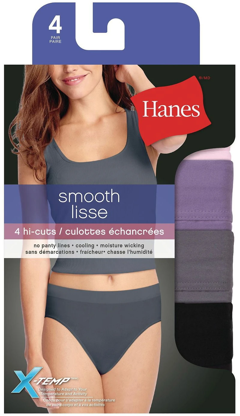 Paquet de 4 Hanes pour femmes Hi-Cut Tailles petites - 2X grandes
