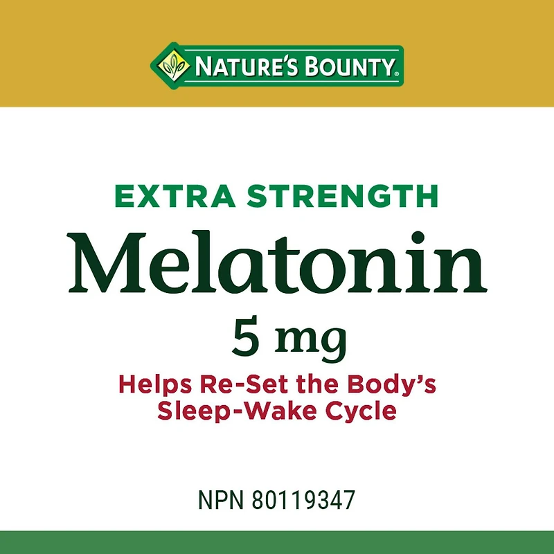 NATURE'S BOUNTY Mélatonine, extra-fort, 5 mg, aide à rétablir le cycle veille-sommeil, à s’endormir et augmente la durée du sommeil, format très éco, gélules 40.600 g 200 gélules