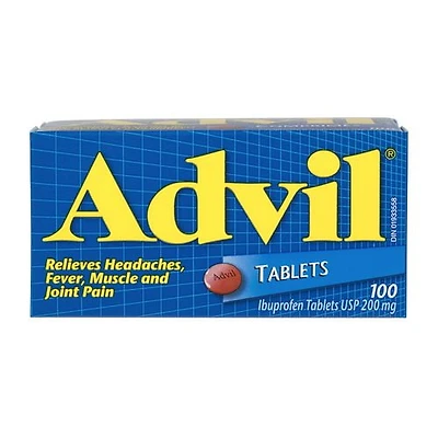 Advil Regular Strength Tablets for Headaches and Pain Relief, 200 mg Ibuprofen, 100 Count, Ibuprofen 200 mg Pain reliever/Fever reducer