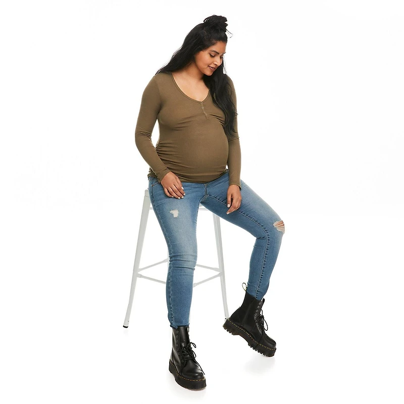 T-shirt henley à manches longues Paisley Sky Maternité