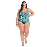 Krista Plus Women's V Neck Crossover Tankini Swim Top with Adjustable Straps and Bust Support