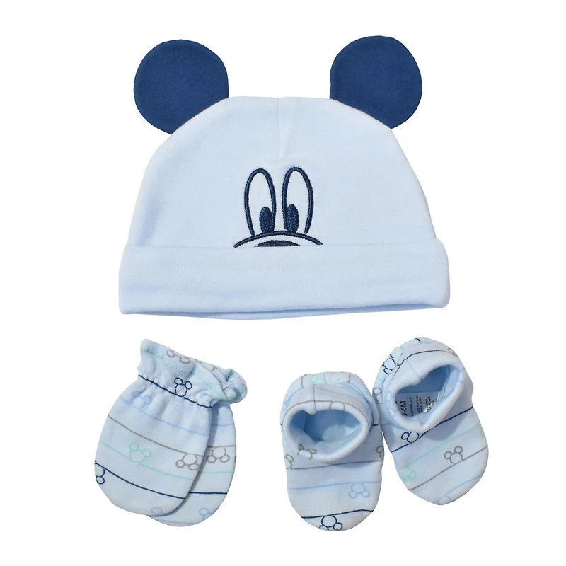 Disney Mickey Mouse Organic Cotton Cap, Mittens, and Booties, 5-Piece Set, size 0-6m