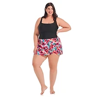 Krista Plus Women's Square Neck One Piece Swim Dress with Printed A-Line Skirt