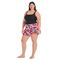 Krista Plus Women's Square Neck One Piece Swim Dress with Printed A-Line Skirt