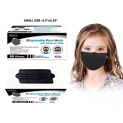 50 Masques jetables pour l'adolescence  – à 4 plis, noir