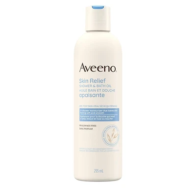Aveeno Skin Relief Shower & Bath Oil - Dry Skin Care - Mineral Oil, Colloidal Oatmeal Shower Product - Fragrance Free, 295 mL