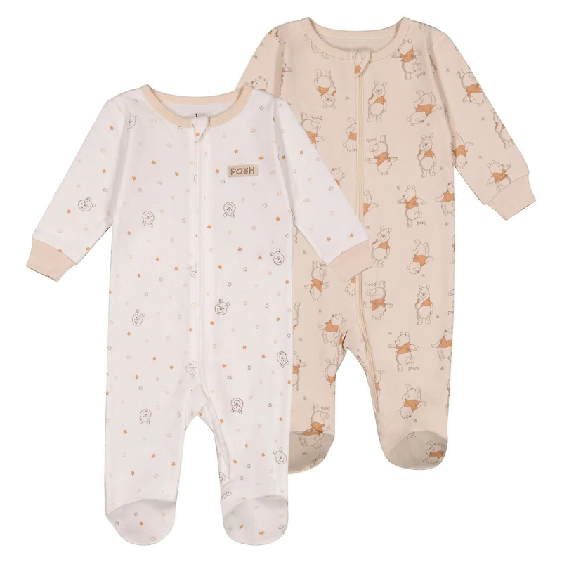 Disney Winnie l'Ourson ensemble 2mcx de dormeuses avec pieds en coton biologique unisexe TAILLE: 0M - 6/12M