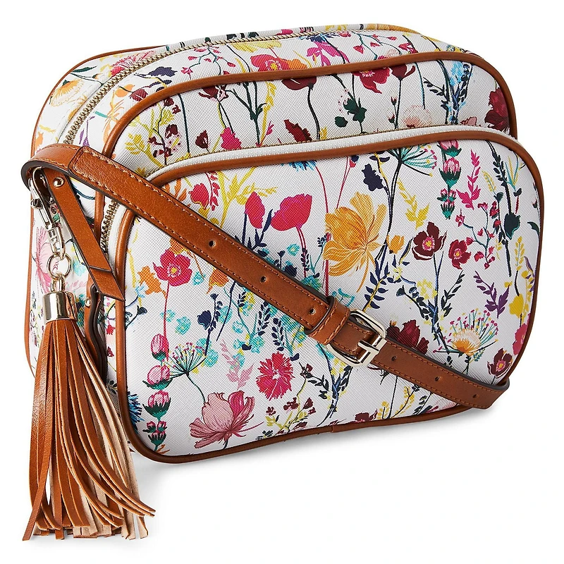 Time and Tru Women's Camera Crossbody Bag with Tassel