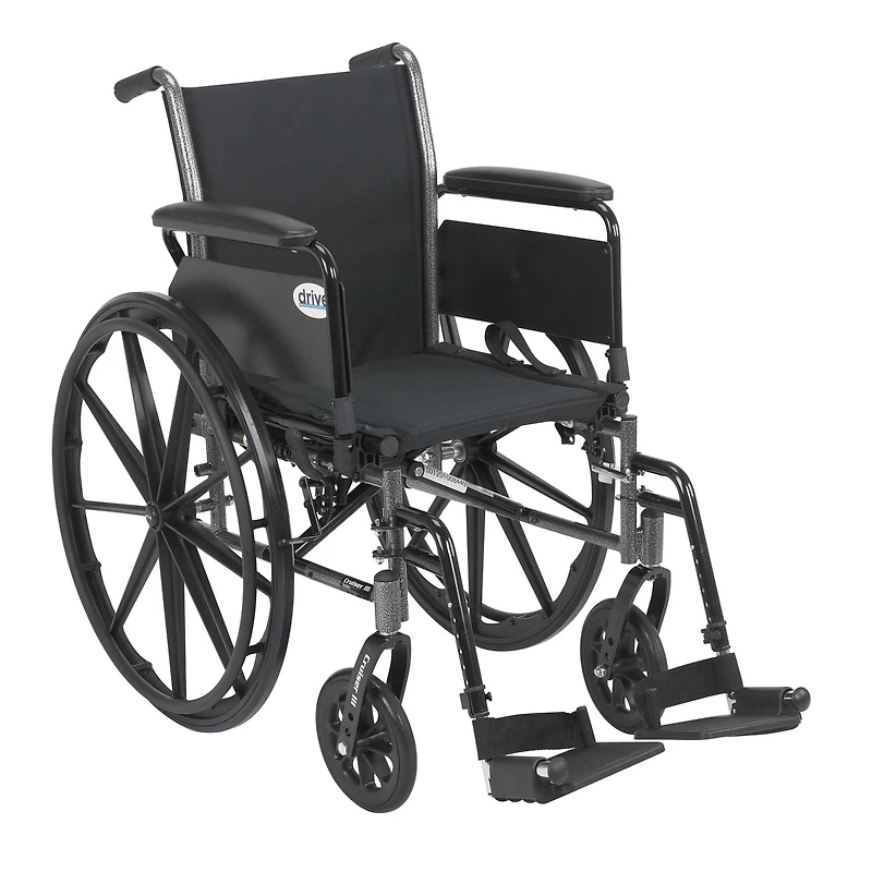 Drive Medical Black Cruiser III Light Weight Wheelchair with Flip Back Removable Arms, Full Arms, Swing away Footrests, 20" Seat
