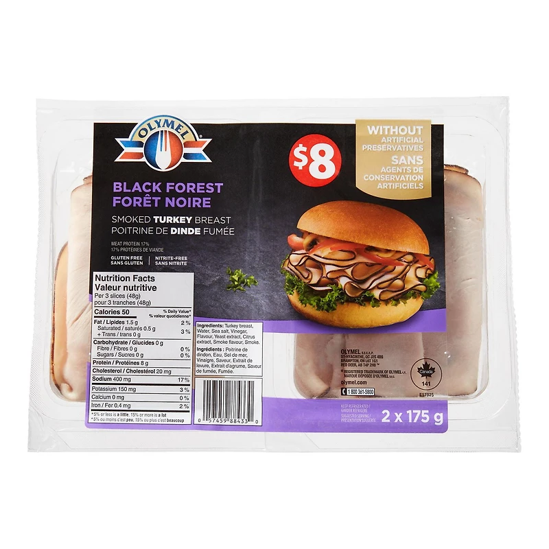 Olymel Poitrine de dinde fumée Forêt Noire 2 x 175 g, 350 g
