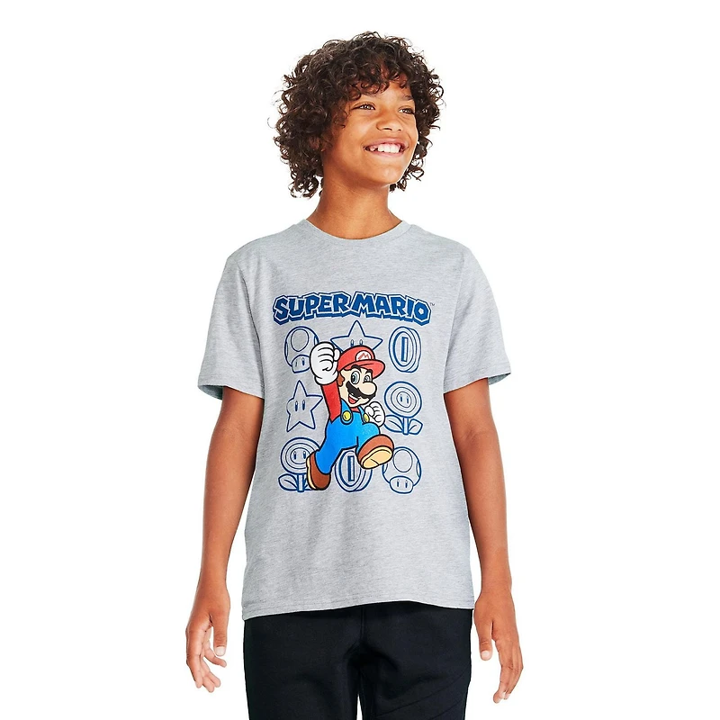 T-shirt à manches courtes Super Mario Bros. pour garçons Tailles TP–TG