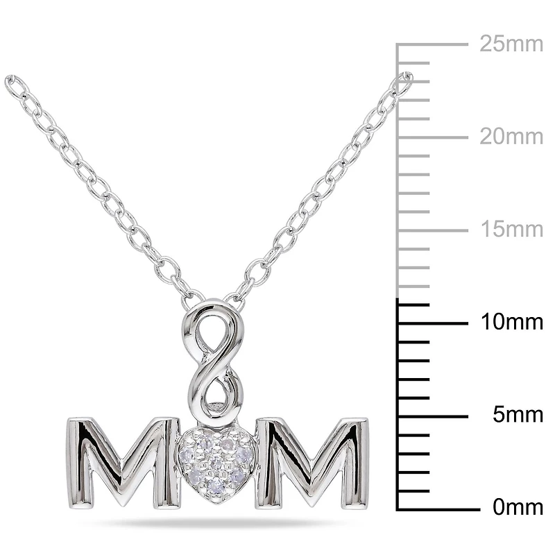 Pendentif Miabella à inscription « Mom » et motif cœur avec accent de diamants, en argent sterling, 18 po