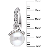 Boucles d'oreille Miabella avec perles d'eau douce blanches cultivées 8-8,5 mm et accents de diamants, en argent sterling