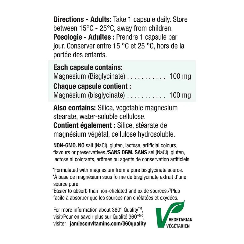 Jamieson Magnésium Bisglycinate 100 mg, 70 Capsules