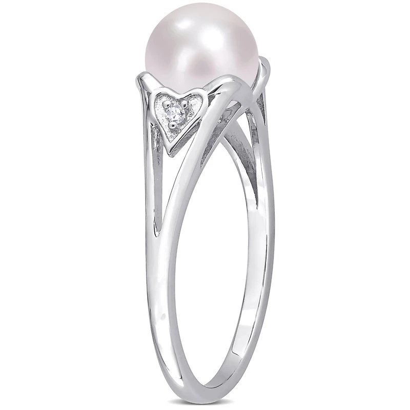 Miabella Freshwater Cultured Pearl and Diamond Accent Sterling Silver Pearl Heart Ring